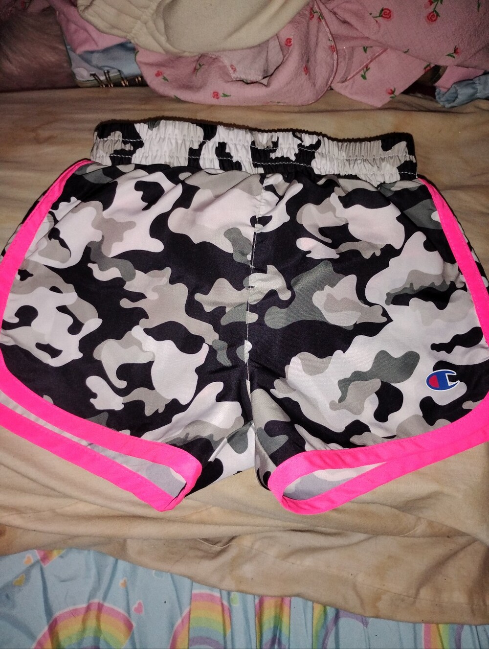 Toddler Champion Black & Gray Camo Shorts with Hot Pink Trim